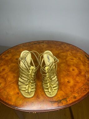 Yves Saint Laurent Metallic Gold Strappy Heels